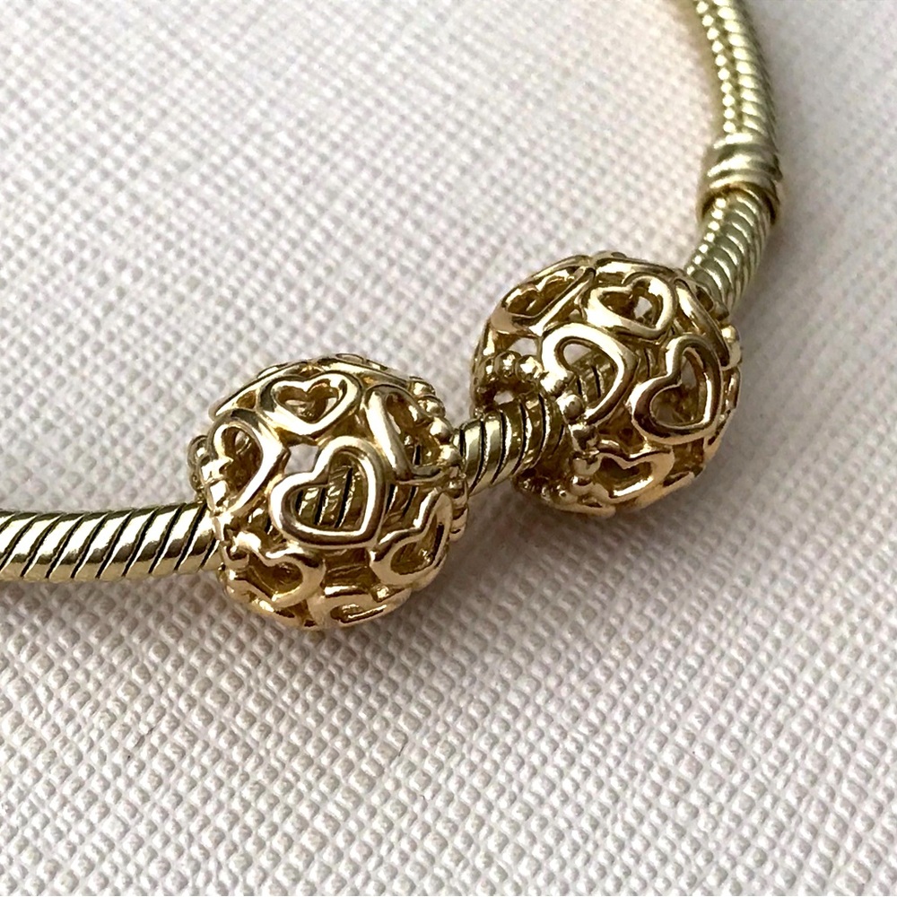 2 Pandora 14k gold Heart Openwork Charms